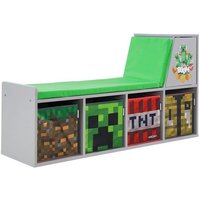 Banc de Rangement 2-en-1 - ROBA - Minecraft - avec 2 Coussins et 4 Bacs de Rangement - Gris