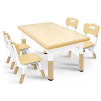 UISEBRT Table avec 4 Chaises pour Enfants Réglable en Hauteur Meubles en Plastique pour Garçons et Filles de 2 à 10 Ans Beige