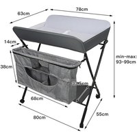 Table à Langer Pliable Keisha - Hauteur Réglable - Avec Rangement - Charge 30kg - Gris/Noir