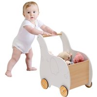 COSTWAY Chariot de Marche pour Enfant Caddie 2-en-1 Utilisation comme Trotteur pour Bébé 1 - 3 Ans Roues en Caoutchouc Blanc