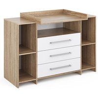 Commode à langer Oskar 143x100cm XL avec tiroirs Blanc/Sonoma Vicco 40347