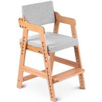 Chaise Haute en Bois 6 Hauteurs Réglables Stable Chaise Supporte 90KG pour Bébés Enfants et Adultes Couleur du Bois