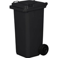 Poubelle 120L Noir à roulettes avec roues en caoutchouc pleines pour les déchets et le recyclage Tri Selectif garage Haut