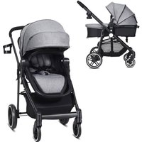 Poussette Bébé 4 Roues 2-en-1 COSTWAY-Pliage à une Main-Siège Réversible-DossierAuvent Réglable-Housse de Pied-0-3 Ans15KG-Gris