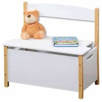 Coffre de rangement - ON RANGE TOUT ! - Petit banc - Bois massif - Blanc - 56 cm de hauteur