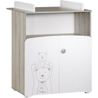 Commode à langer - Babyprice - Teddy - En bois blanc - Sérigraphie ours - 2 portes- 97x76x66cm