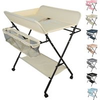 Table à langer pliable pour bébé - BELFOYER - Avec paniers - Avec 4 roues - Beige