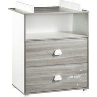 Commode à langer - Babyprice - Smile - Chêne silex - 2 tiroirs - 1 niche - En bois - Blanc
