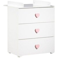 Commode à langer - Babyprice - Basic - 3 tiroirs - En bois - Boutons cœur rose