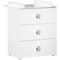 Commode à langer - Babyprice - Basic - 3 tiroirs - Blanche - Boutons étoiles grises