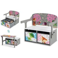 Coffre à Jouets Convertible - DREAMADE - 3 en 1 - en Bois - 2 Bacs en Tissu Amovibles - Charge 60KG - 60X42X57CM - Gris