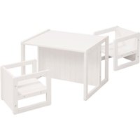 ROBA Ensemble Table et 2 Chaises Enfant - Convertible en Banc et Tabouret - 3 Hauteurs - Style Maison de Campagne - Bois Blanc