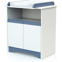 AT4 - Commode à langer 2 portes 1 niche COTILLON en bois Blanc et Bleu - Taille unique
