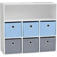 Meuble de rangement 6 paniers 1 niche pour chambre enfant - Bleu Gris - Garçon