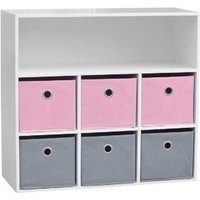 Meuble 6 paniers 1 Niche Fille TNT / MDF Rose Gris - Meuble Etagère pour Chambre Enfant