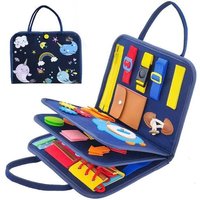 Jouet Montessori Busy Board - Enfant - Bleu - Feutre doux - Compétences de vie - Activités de voyage