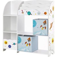 Meuble de Rangement pour Jouets Enfant et Livres avec 2 Tiroirs en Tissu Thème planètes 93 x 30 x 100 cm Blanc GKR42WT