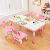 GOPLUS Table Enfant avec 4 Chaises-Hauteurs Réglables avec Plateau à Graffitis-Table de Dessin pour Enfants 2 Ans+Rose