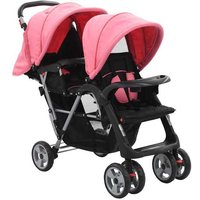 Poussette double - vidaXL - Rose et noir - Acier - Design pliable