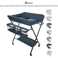 QUIIENCLEE Table à Langer Pliante pour Bébé avec Panier de Rangement Bleu foncé Trois hauteurs-92/95/98 cm