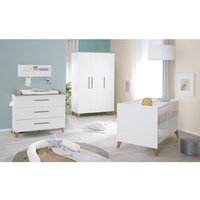 Chambre bébé complète : Lit évolutif 70 x 140 cm + commode à langer + armoire 3 portes - OLE - ROBA - Chêne foncé / Blanc