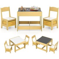 GOPLUS Table Enfant et 2 Chaises -Table Double Face avec Tableau Noir-Table dActivité Chaises Rangées sous Table-Jaune