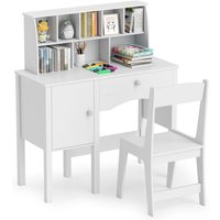 GOPLUS Bureau Enfant avec Chaise-79x34x91CM-1 Tiroir+1 Armoir+Clapier 8 Cases Dessus-Blanc