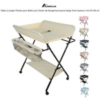 QUIIENCLEE Table à Langer Pliante pour Bébé avec Panier de Rangement Jaune beige Trois hauteurs-92/95/98 cm