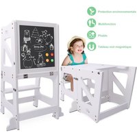 YOLEO Tour apprentissage Transformable bébé Tour dobservation pour Enfants Montessori Pliable avec Tableau Noir et Blanc BLANC