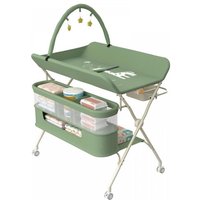 Table à Langer Mobile/Pliable - Plan à Langer avec Panier Latéral et 3 Jouets - Hauteur réglable - 80x73x86-94 cm - Vert