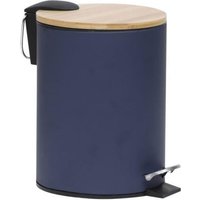 Poubelle design avec couvercle en bambou - Bleu/Bambou - Petit format - 2.5L - Salle de bain - WC - Cuisine - Bureau - Poubelle