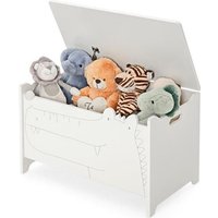 COSTWAY Coffre à Jouets en Bois pour Enfant avec Couvercle Rabattable et 2 Poignées 60 x 33 x 38 cm Blanc pour Salle de Jeux