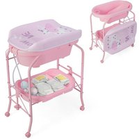 Baignoire Bébé sur Pied Pliable - DREAMADE - Table à Langer - 4 Roues Universelles Verrouillables - Charge 35 KG - 0-12 Mois - Rose