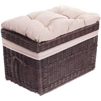 Coffre à Jouet - Marque inconnue - Osier gris - Grand panier - Coussin de siège en coton beige