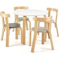 DREAMADE Table Enfant Ronde avec 4 Chaises Table Manger en Bois de Peuplier et Bouleau Style Scandinave 4+ Ans Coloré