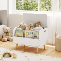 GIANTEX Coffre à Jouet pour Enfant en Bois- Couvercle Rabattable- Armoire de Rangement- Compartiment Ouvert- 60x40x43 cm- Blanc