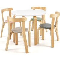 COSTWAY Table dEnfant Ronde avec 4 Chaises - Bois de Peuplier et Bois de Bouleau - Style Scandinave pour Enfants 4 Ans + Naturel