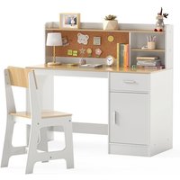 COSTWAY Ensemble Bureau et Chaise dÉtude pour Enfants 3+ Ans avec Étagères Tiroir Tableau en liège Naturel