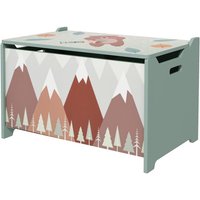 Coffre de rangement pour enfants - 60x37x39 cm - Vert - Bois - Couvercle rabattable - Charnière de sécurité