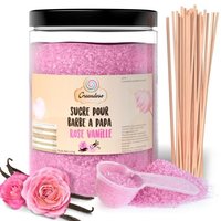 Sucre Barbe à Papa Rose Vanille 1,2 Kg, Poudre Barbapapa pour Machine + 50 Bâtonnets de 30Cm (Offerts) + 1 Cuillère Mesure