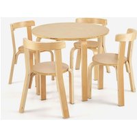 COSTWAY Table dEnfant Ronde avec 4 Chaises - Bois de Peuplier et Bois de Bouleau - Style Scandinave pour Enfants 4 Ans +