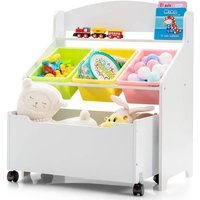 DEAMADE Coffre à Jouets pour Enfant avec 3 Palettes Boîte de Rangement en Bois Agés de 3 à 8 ans pour Jouets Livres Blanc