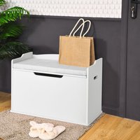 GOPLUS Coffre à Jouets 74x39x52CM à Couvercle Relevable avec Banc-2 Charnières de Sécurité-Poignées de Transport IntégréesBlanc