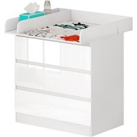 WOLTU Table à Langer Commode à Langer Bébé Plan à Langer avec 3 Tiroirs Meuble Enfant en Bois d’ingénierie et en MDF Blanc