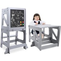 YOLEO Tour apprentissage Transformable bébé Tour dobservation pour Enfants Montessori Pliable avec Tableau Noir et Blanc Gris