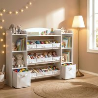 Petit Meuble De Rangement pour Jouets Enfants Étagère Montessori avec Paniers et Bacs Chambre d’Enfant Blanc
