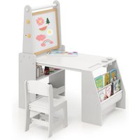 GOPLUS Table et Chaise pour Enfants avec 2 Tableauxouleau de PapierGommeCraiesGobelets de Peinture pour ÉcrireDessinerGris