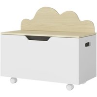Coffre à jouet enfant - AIYAPLAY - sur roulettes - couvercle rabattable - charnières de sécurité - MDF - 59 x 30 x 53 cm - blanc