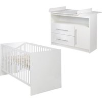 Chambre Bébé ROBA Maren - Lit 70x140 cm évolutif + Commode à Langer - Blanc laqué - Hauteur réglable - Mixte