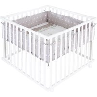 ROBA Parc Bébé 100 x 100 cm Indibear + Tapis de Parc de Protection et 4 Roues - Bois Blanc